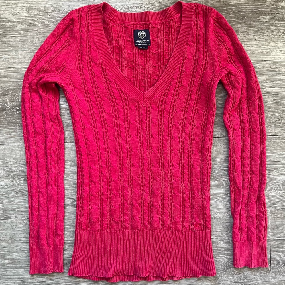 Vintage American Eagle cable knit sweater v neck y2k 2000s